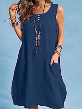 cheap Dresses-Women&#039;s Maxi Dress Linen-Inspired Dresses Casual Dress Stylish Basic Casual Vacation Daily Regular Fit Plain Sleeveless Crew Neck Black Red Blue Summer Spring