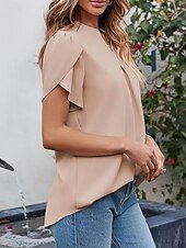 voordelige Vrouwen Werk Tops-Dames Overhemd Blouse Effen Kleur Basic Casual Korte mouw Gekerfde nek Normale tops Dagelijks Blozend Roze Groen Zomer