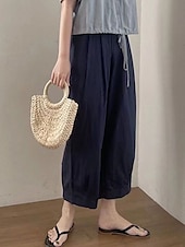 baratos Calça de linho de algodão simples-Mulheres Shorts de algodão e linho Calças inspiradas em linho Calças de linho de algodão Vintage Moda Roupa de rua Mimolet Cintura Média Tecido Bolsos Cintura elástica Confortável Macio Micro-Elástica