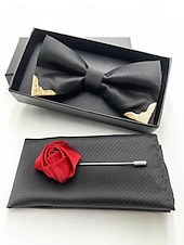 preiswerte Krawatten &amp;amp; Fliegen für Herren-Burgunderfarbenes Herren-Fliegenset mit Goldspitze, Einstecktuch und rosa Anstecknadel – elegante Accessoires für Hochzeiten, Partys und formelle Anlässe