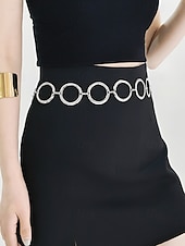 abordables Cinturón de mujer-Cinturón circular de cadena dorada para mujer: joyería de moda para ropa de playa, fiestas y conjuntos de verano