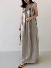 cheap Dresses-Women&#039;s Long Dress Maxi Dress Linen-Inspired Dresses Casual Dress Cotton Linen Dress Slip Dress Stylish Casual Vacation Daily Date Regular Fit Plain Sleeveless Crew Neck Black Navy Blue Gray Summer