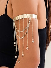 billiga Damarmband-dammanschettarmband i guldkedja – eleganta justerbara överarmssmycken med strass tofsar och dingelkedjor för fester och speciella tillfällen