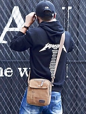 tanie Torby męskie-męska płócienna torba typu crossbody – wielokieszeniowa, vintage&#039;owa, z regulowanym paskiem, idealna do podróży, pracy lub codziennego użytku, kolor czarny khaki, kawa