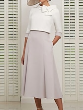 preiswerte Mamas Kleidersets-Zweiteiliges Mutter der Braut Kleid Hochzeitsgast Kirche Eleganter Schmuckkragen Knöchellang Stretch Satin 3/4-lang Ärmel Kurze Jacke Röcke mit Schleife(n) Derby Kleid Renntag Kleid 2025