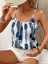 voordelige Damestanktops &amp; hemdjes-Dames Camisole Tanktop Tie Dye Stijlvol Casual Mouwloos Schouderband Reguliere Tops Dagelijkse Rugloze Print Geel Marineblauw Lichtgrijs Zomer