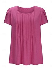 cheap Plain tee-Women&#039;s T Shirt Plain Fashion Modern Casual Short Sleeve Crew Neck Regular Tops Daily Weekend White Wine Summer Spring