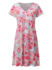 abordables Vestidos Florales Impresos-Mujer Normal Talla EU / US Vestido Midi Vestido bohemio de manga larga Vestido de verano Vestido elegante Elegante Bohemia Tropical Mariposa Vacaciones Hogar Trabajo Holgado Floral Geométrico Manga