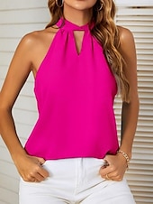 Top de damă fără mâneci cu bretele de culoare uniformă stilat casual de tip halter neck bluze obișnuite pentru ziua de lucru alb roz fuchsia vară ieftine Bluze & Camisole Damă-Top de damă fără mâneci cu bretele de culoare uniformă stilat casual de tip halter neck bluze obișnuite pentru ziua de lucru alb roz fuchsia vară
