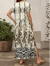 preiswerte Boho Kleider-Damen Maxikleid Lässiges Kleid Sommerkleid Shift Kleid Stilvolles Lässiges Drop Shoulder Urlaub Täglich Reguläre Passform Tierisch Kurzarm V-Ausschnitt Schwarz Frühling Herbst