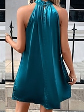 בגדי ריקוד נשים שמלת מיני השמלה המפלגה שמלת סאטן אלגנטית מסוגנן סקסי אורחת חתונה מסיבת קוקטייל רגיל אחיד ללא שרוולים צוואר הלטר פול תלתן קיץ זול שמלות מסיבה-בגדי ריקוד נשים שמלת מיני השמלה המפלגה שמלת סאטן אלגנטית מסוגנן סקסי אורחת חתונה מסיבת קוקטייל רגיל אחיד ללא שרוולים צוואר הלטר פול תלתן קיץ