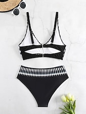 preiswerte Bikini-Sets-Damen Badeanzug Bikinis 2 Stück Cheeky-Bikinihose Bademode Rückenfrei Schlank Urlaub Strandbekleidung Farbblock V Ausschnitt Ärmellos Badeanzüge