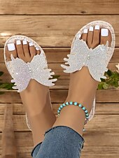 economico Infradito da Vacanza-sandali da donna con farfalla e strass blu – eleganti calzature estive per la spiaggia, le vacanze e gli outfit casual