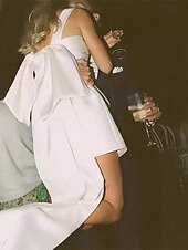cheap Little White Dresses-Beach Little Graduation White Dresses Boho Wedding Dresses A-Line Sweetheart Camisole Sleeveless Knee Length Jersey Bridal Suits Bridal Gowns With Bow(s) Pleats 2025