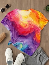 billige Tie Dye og Gradient t-skjorte-Dame T skjorte Regnbue Fritid Kortermet Rund hals Vanlige topper Daglig Trykt mønster Regnbue Sommer Vår