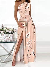 cheap Elegant Floral Dresses-Women&#039;s Long Dress Maxi Dress Casual Dress A Line Dress Floral Dress Summer Dress Elegant Stylish Vacation Daily Date Regular Fit Floral Sleeveless One Shoulder White Pink Red Summer