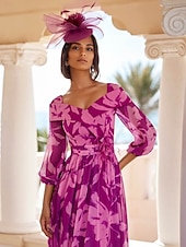economico Lunghezza del pavimento-Abito per la madre della sposa a-line elegante collo a gioiello floor lunghezza chiffon maniche lunghe con applicazioni abito per giornata delle corse abito da ospite per matrimonio