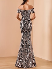 preiswerte Sekt-Meerjungfrau/Trompete Abendkleid elegantes Kleid formelle Hochzeit bodenlang ärmellos schulterfrei Pailletten mit Glitzerquaste 2025