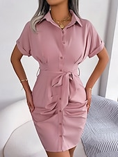 ieftine Rochii Business-Pentru femei Rochie Mini Rochii Tip Cămașă Rochie casual Rochie de vară Stilat Casual Vacanță Zilnic Dată Fit regulat Simplu Manșon scurt Rever Roz Îmbujorat Roșu-aprins Albastru piscină Var