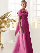 billige LILLA-A-Linje Kveldsdrakt Elegant Kjole Formell Gulvlengde Uten Ermer Off Shoulder Sateng med Sløyfe(r) Folder