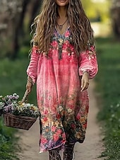cheap Boho Dress-Women&#039;s Boho Dress Floral V Neck Maxi Dress Vintage Dress Print Dress Fashion Modern Summer Spring