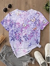 Γυναικεία Μπλουζάκι Φλοράλ Ζώο Καθημερινό Κοντομάνικο Στρογγυλή Λαιμόκοψη Κανονικά μπλουζάκια Καθημερινά Στάμπα Βυσσινί Καλοκαίρι Άνοιξη Χαμηλού Κόστους Floral μπλουζάκι-Γυναικεία Μπλουζάκι Φλοράλ Ζώο Καθημερινό Κοντομάνικο Στρογγυλή Λαιμόκοψη Κανονικά μπλουζάκια Καθημερινά Στάμπα Βυσσινί Καλοκαίρι Άνοιξη