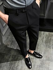 cheap Slim-Men&#039;s Dress Pants Trousers Chinos Buttons Pocket Solid Color Comfort Ankle-Length Formal Party Work Fashion Classic Style Black Khaki Micro-elastic