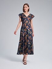 cheap Casual Dress-Flutter Sleeve Fitted Midi Dress