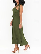 cheap White Graduation Dresses-Women&#039;s Long Dress Maxi Dress Graduation Dress A Line Dress Summer Dress Cami Dress Elegant Stylish Vacation Daily Date Regular Fit Plain Sleeveless Square Neck Black White Light Green Pink Summer