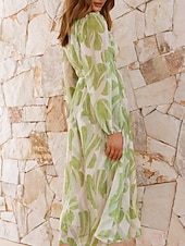 ieftine Rochii florale elegante-Pentru femei Rochii Midi Rochie casual Elegant Stilat Casual Vacanță Petrecere Zilnic Potrivire Largă Floral Manșon Lung În V Trifoi Vară Primăvară Toamnă