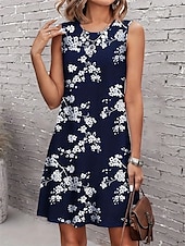 tanie Sukienki kwiatowe na co dzień-Damskie Długa sukienka sukienka maxi Codzienne sukienki Elegancja Elegancki Codzienny Urlop Codzienny Randka Luźna Kwiaty Bez rękawów Półgolf Czarny Granatowy Ciemnoniebieski Lato Wiosna Jesień