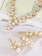 economico Collana da donna-set di gioielli da donna con perle finte e strass: elegante collana e orecchini per matrimoni, feste e occasioni speciali