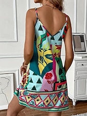 ieftine Tipăriți rochii florale-Pentru femei Rochie Mini Rochie de vară Rochie Boho Rochie cami Stilat Boho Vacanță Zilnic Dată Fit regulat Geometric Bloc Culoare Fără manșon În V Mov Portocaliu Trifoi Vară