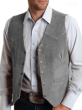 abordables Gilets-Homme Gilet Gilet en daim Vacances du quotidien Rendez-vous Mode Décontractées Printemps &amp; Automne Boutons Poche Polyester Confortable Plein Droit 1 bouton Col V Standard Noir Champagne Rouge