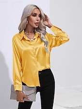 cheap Work Tops-Women&#039;s Shirt Boho Shirt Dressy Tops Plain Casual Boho Long Sleeve Bishop Sleeve Shirt Collar Regular Tops Party Evening Wear Daily Evening Party Glitter Silver Black Yellow Red Royal Blue Summer