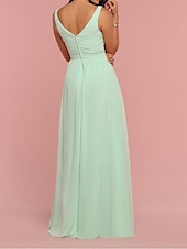 baratos Vestidos para Madrinhas-Vestido de Dama de Honra A-Line Decote V Sem Mangas Elegante Comprimento do Chão Chiffon  Nylon com Pregas  Drapê  Franjas