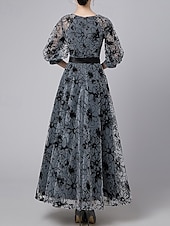 preiswerte Bodenlänge-A-Linien-Kleid, formelles, elegantes Vintage-Kleid für die Mutter der Braut, durchsichtiger Rundhalsausschnitt, knöchellang, Chiffon, halbe Ärmel mit Spitzenstickerei 2025