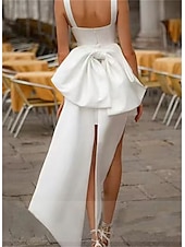 economico Abiti bianchi-Abiti bianchi abiti da matrimonio boho abito da sposa a colonna  tubino scollo a barca canotta spalline sottili lunghezza tè in jersey abiti da sposa con fiocco colore solido