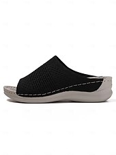 baratos Sandálias Confortáveis-sandálias femininas slip-on com cabedal em malha trançada, design aberto e sola acolchoada para uso casual no verão e conforto diário