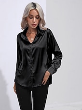 cheap Work Tops-Women&#039;s Shirt Boho Shirt Dressy Tops Plain Casual Boho Long Sleeve Bishop Sleeve Shirt Collar Regular Tops Party Evening Wear Daily Evening Party Glitter Silver Black Yellow Red Royal Blue Summer