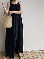 cheap Dresses-Women&#039;s Long Dress Maxi Dress Linen-Inspired Dresses Casual Dress Cotton Linen Dress Slip Dress Stylish Casual Vacation Daily Date Regular Fit Plain Sleeveless Crew Neck Black Navy Blue Gray Summer