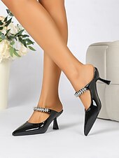 cheap Kitten Heels-Women&#039;s Rhinestone Embellished Pointed-Toe Slip-On Heeled Mules – Elegant Party and Formal Shoes for Evening Events and Weddings