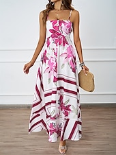 economico Abiti eleganti floreali-Per donna Vestito maxi Abito casual Abiti Boho Chic Boemia stile sveglio Moda Da mare Giornaliero Spiaggia Morbido Floreale Fantasia geometrica Senza maniche Con bretelline Blu Fucsia Estate