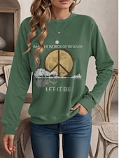abordables Humour et Citations Tops-Femme Sweat Lettre Décontractées manche longue Col Ras du Cou Hauts réguliers Imprimer Vert Automne Hiver