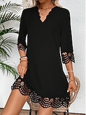 abordables robe noire midi-Femme robe longue Robe casual Robe Trapèze mode basique Décontractées Soirée Travail du quotidien Standard Plein manche longue Col V Noir Bleu Eté Printemps Automne