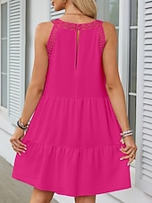 olcso Sundresses-Női Mini ruha Fehér ruha hétköznapi ruha Ujjatlan ruha Stílusos Alap Alkalmi Vakáció Napi Normál Sima Ujjatlan Terített nyak Fehér Fukszia Nyár