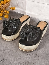 Недорогие Женские сандалии-босоножки на танкетке с золотистым металлическим бантом для женщин - гламурные босоножки на платформе для повседневных летних прогулок