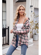 cheap Women&#039;s Graphic Tops-Women&#039;s Shirt Boho Shirt Dressy Tops Plaid Casual Boho Long Sleeve Bishop Sleeve V Neck Long Tops Work Daily Going out Pink Dusty Blue Purple Khaki Dark Gray Spring Fall