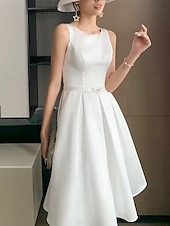 economico Abiti bianchi-Robe da laurea bianche boho abiti da sposa abito a-line scollo a V senza maniche lunghezza al ginocchio in jersey completi da sposa abiti da sposa con cintura  nastri