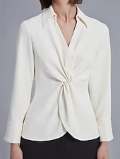 billige Kvinne Enkle Topper-Dame Dresskjorter Arbeidsskjorter Helfarge Formell Kontor Fritid / hverdag Kjegle Erme Svart Hvit Dreie blusset krage skjorter Langermet Elegant Mote Fritid hverdag Krage Vår